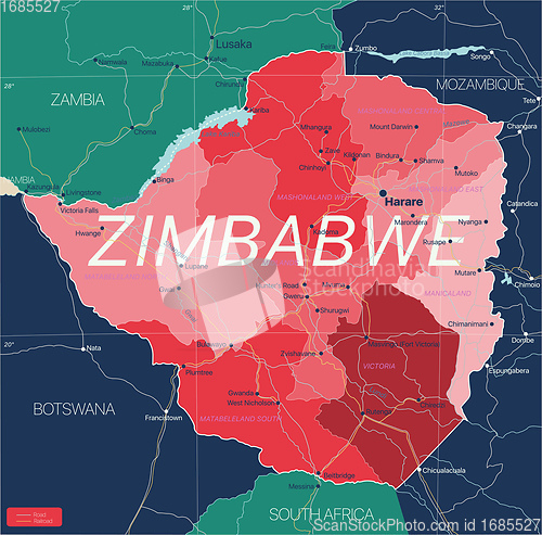 Image of Zimbabwe country detailed editable map