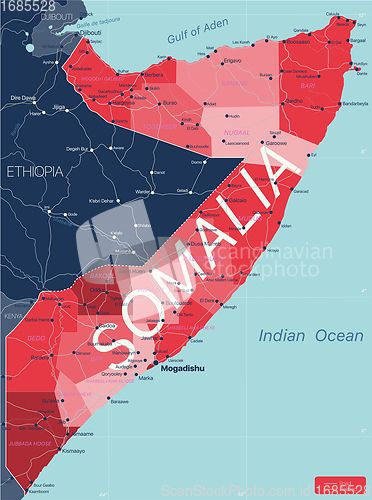 Image of Somalia country detailed editable map