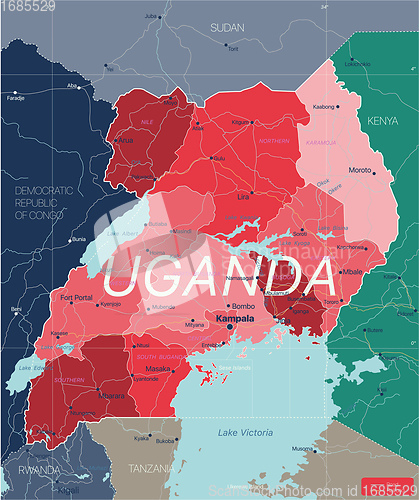 Image of Uganda country detailed editable map