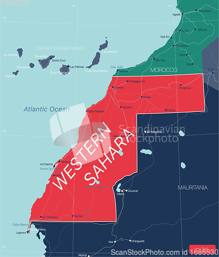 Image of Western Sahara detailed editable map