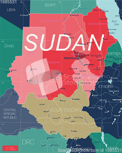 Image of Sudan country detailed editable map