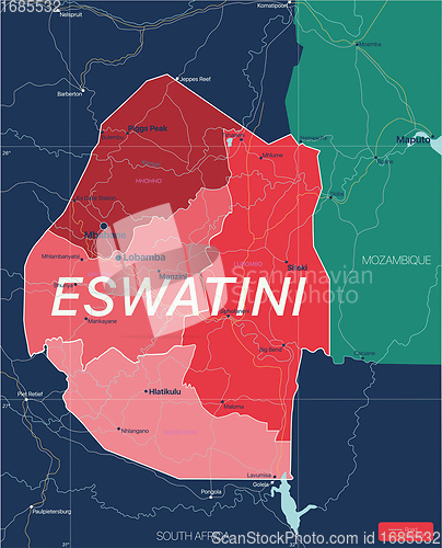 Image of Eswatini ex Swaziland country detailed editable map