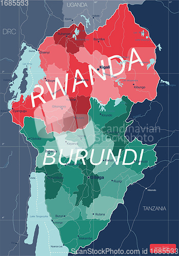 Image of Rwanda and Burundi country detailed editable map