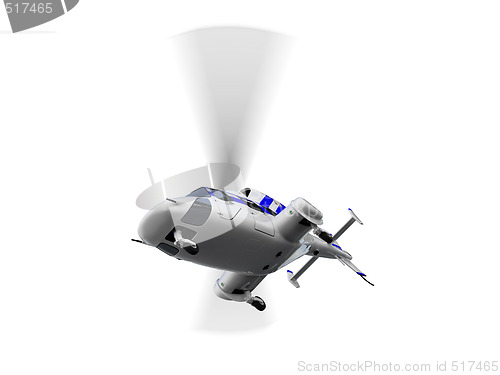 Image of helicopter over white