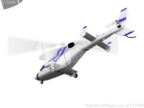 Image of helicopter over white