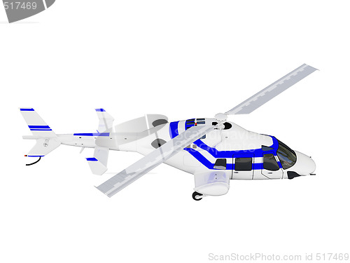 Image of helicopter over white