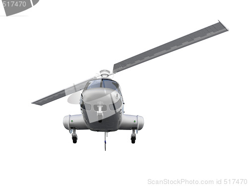 Image of helicopter over white