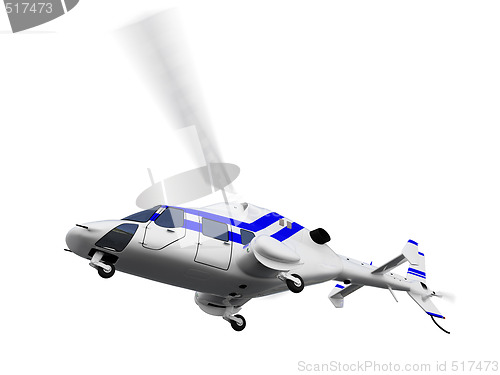 Image of helicopter over white