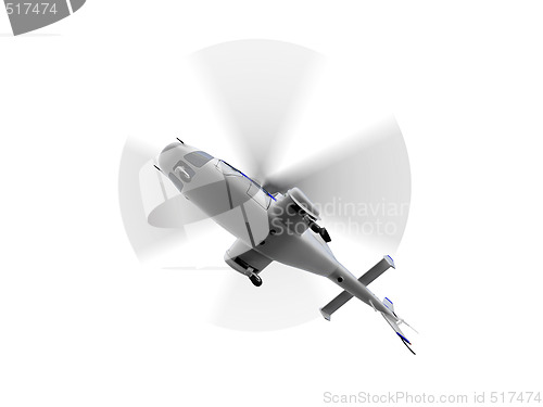 Image of helicopter over white