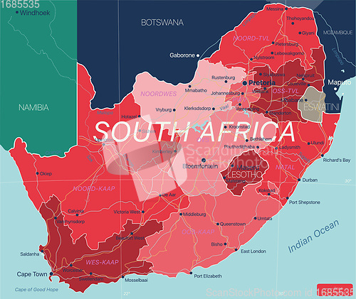 Image of South Africa country detailed editable map