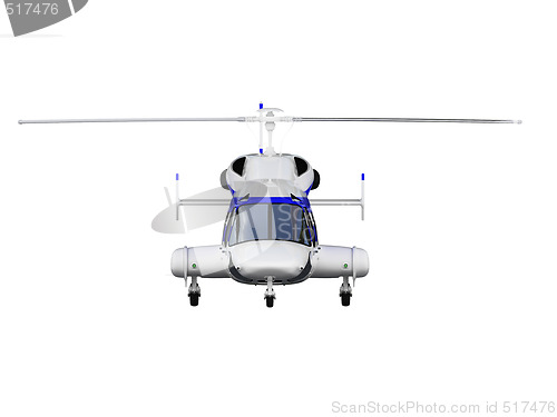 Image of helicopter over white