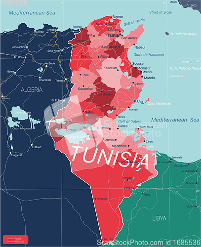 Image of Tunisia country detailed editable map