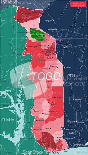 Image of Togo country detailed editable map