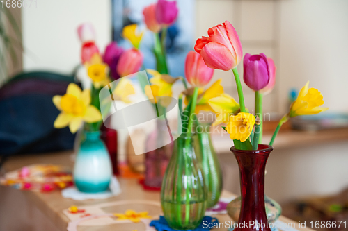 Image of Concept of spring holiday, womens day or mothers day in montessori school