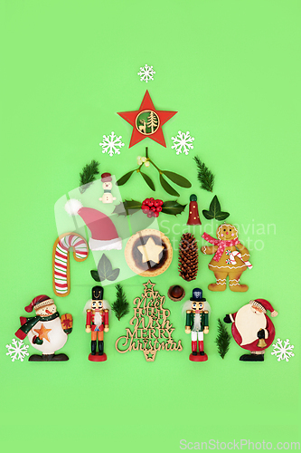 Image of Abstract Christmas Tree with Ornaments Food and Symbols