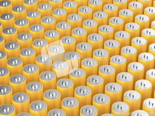 Image of Many yellow AA size batteries