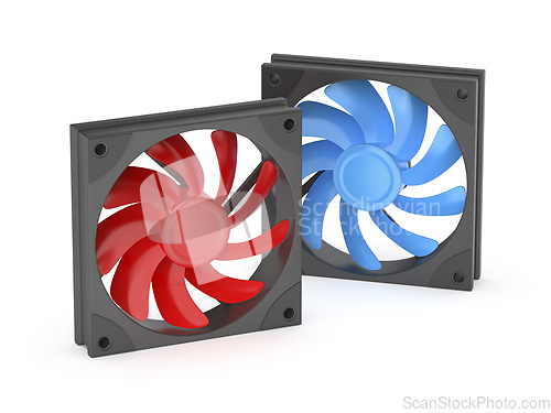 Image of Red and blue computer case fans