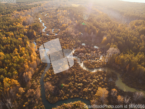 Image of Autumn aerial landscape with river