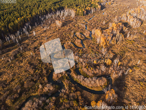 Image of Autumn aerial landscape with river