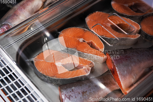 Image of Fish and seafood stall in a market