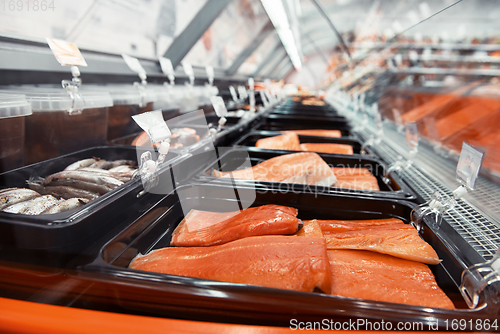 Image of Fish and seafood stall in a market