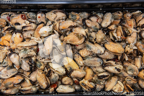 Image of Mussels shrimp in plastic container