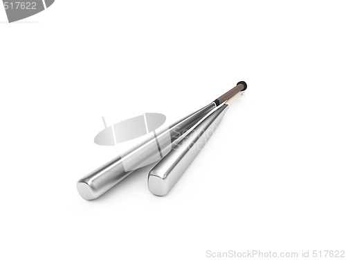 Image of metallic baseball bat over white