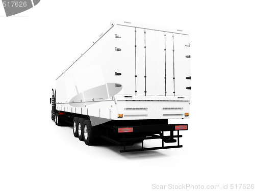 Image of Black semi truck on white background