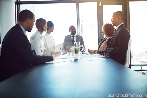Image of Meeting, mentor and planning with business people in office for strategy, corporate and teamwork. Support, collaboration and project management with employees in boardroom for workshop and solution