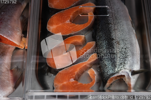 Image of Fish and seafood stall in a market