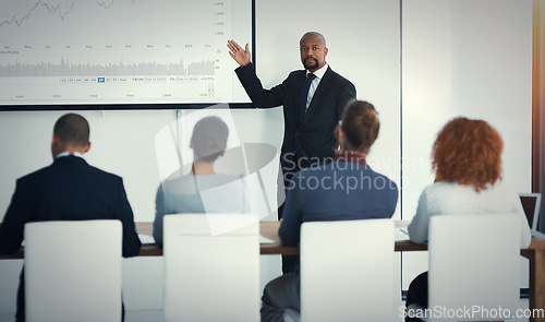 Image of Question, coworkers in a business meeting and training in a boardroom of their workplace. Data review or strategy, collaboration or teamwork and coworkers in a conference for statistics or planning