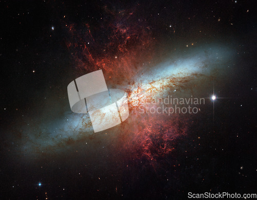 Image of Star, light or nebula in space on dark background in the natural milky way solar system for astronomy. Galaxy, universe and infinity of the night sky in the cosmos for fantasy or wallpaper background