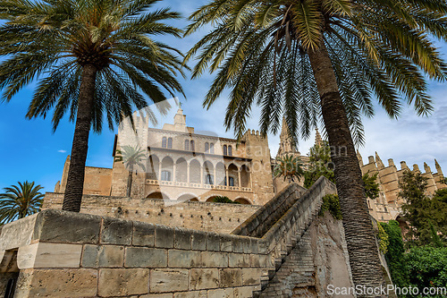 Image of Gothic medieval Royal Palace of La Almudaina. Palma de Mallorca. Balearic Islands Spain.