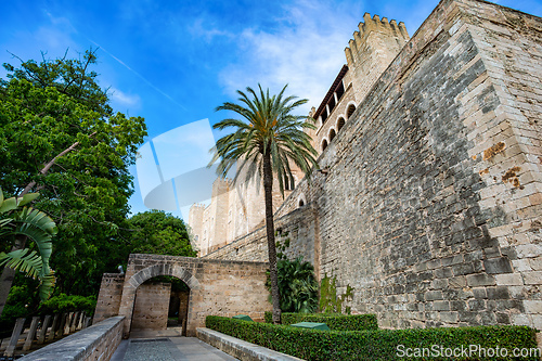 Image of Gothic medieval Royal Palace of La Almudaina. Palma de Mallorca. Balearic Islands Spain.