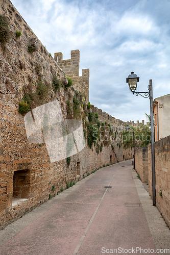 Image of Fortress walls and narrow streets in Alcudia. Mallorca, Balearic Islands Spain.