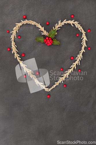 Image of Christmas Gold Heart Wreath and Winter Holly Berries