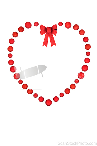 Image of Christmas Heart Shape Wreath with Red Ball and Bow Decorations