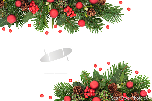 Image of Christmas Winter Greenery Abstract Background Border 