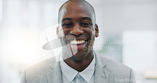 Image of Portrait of black man, smile in office and confident project manager at engineering agency. Face, happy businessman or design business leader with pride, positive mindset and entrepreneur in Africa.