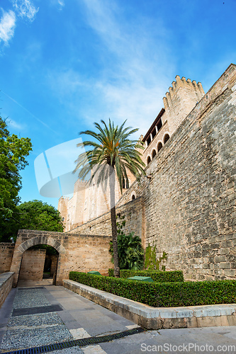 Image of Gothic medieval Royal Palace of La Almudaina. Palma de Mallorca. Balearic Islands Spain.