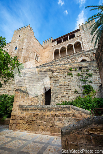 Image of Gothic medieval Royal Palace of La Almudaina. Palma de Mallorca. Balearic Islands Spain.