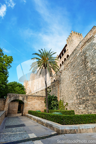 Image of Gothic medieval Royal Palace of La Almudaina. Palma de Mallorca. Balearic Islands Spain.