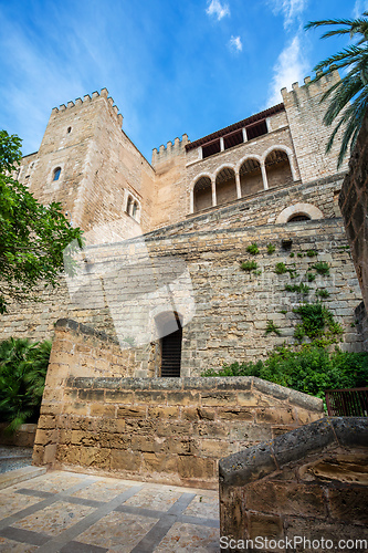 Image of Gothic medieval Royal Palace of La Almudaina. Palma de Mallorca. Balearic Islands Spain.