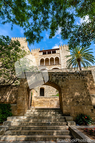 Image of Gothic medieval Royal Palace of La Almudaina. Palma de Mallorca. Balearic Islands Spain.