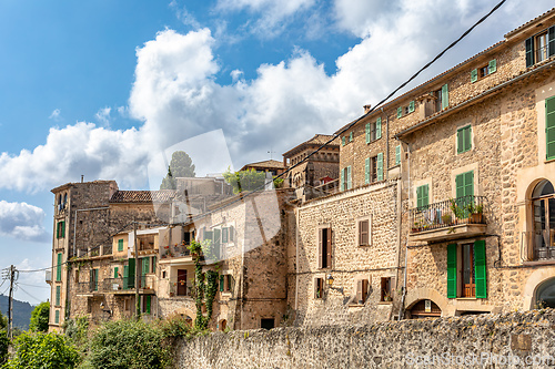 Image of Narrow streets in historic center of town of Valldemossa, Balearic Islands Mallorca Spain.