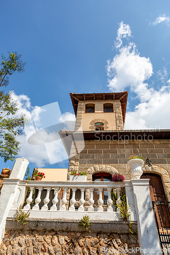 Image of Narrow streets in historic center of town of Valldemossa, Balearic Islands Mallorca Spain.