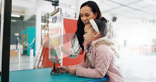 Image of Learning, teacher and student with education, classroom and science with research, conversation and explain colours. Person, woman and child with educator, student and kid with support and questions