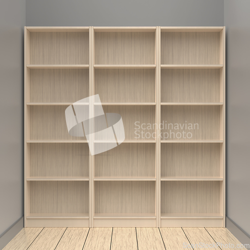 Image of Empty wooden bookcases