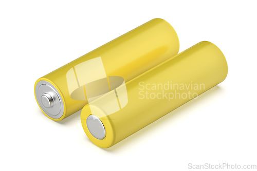 Image of Two yellow AA size batteries