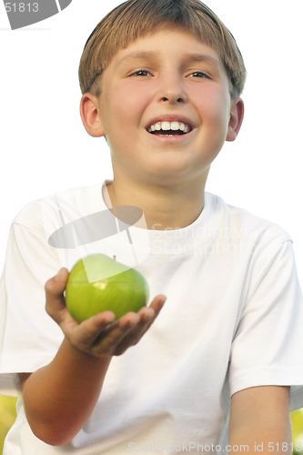 Image of Healthy Lifestyle Boy with apple in his palm